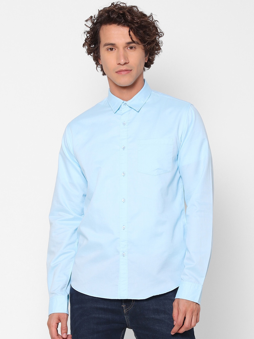 

FOREVER 21 Men Blue Regular Fit Solid Casual Shirt