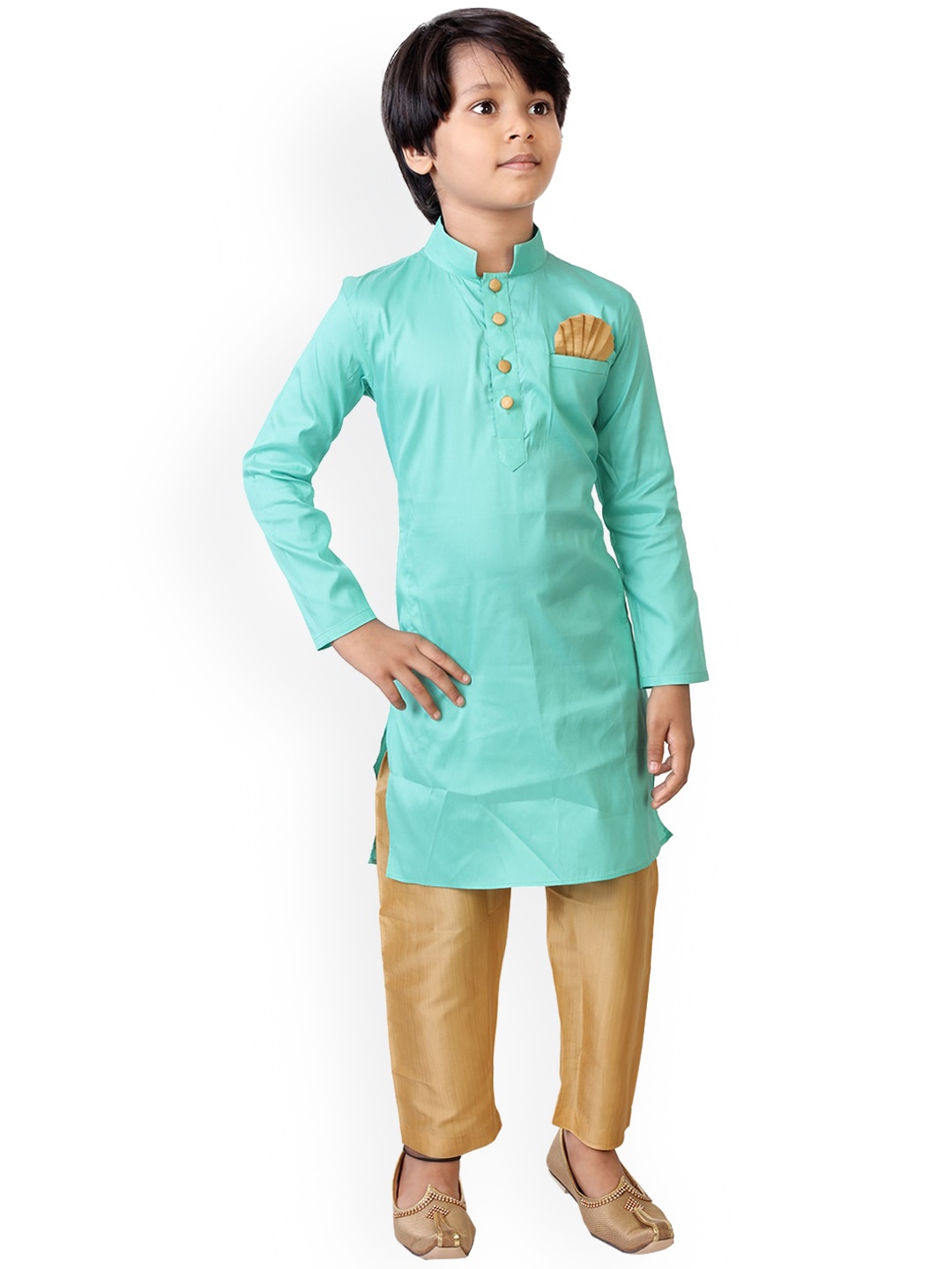 

Ethnovog Boys Turquoise Blue Solid Kurta with Trousers