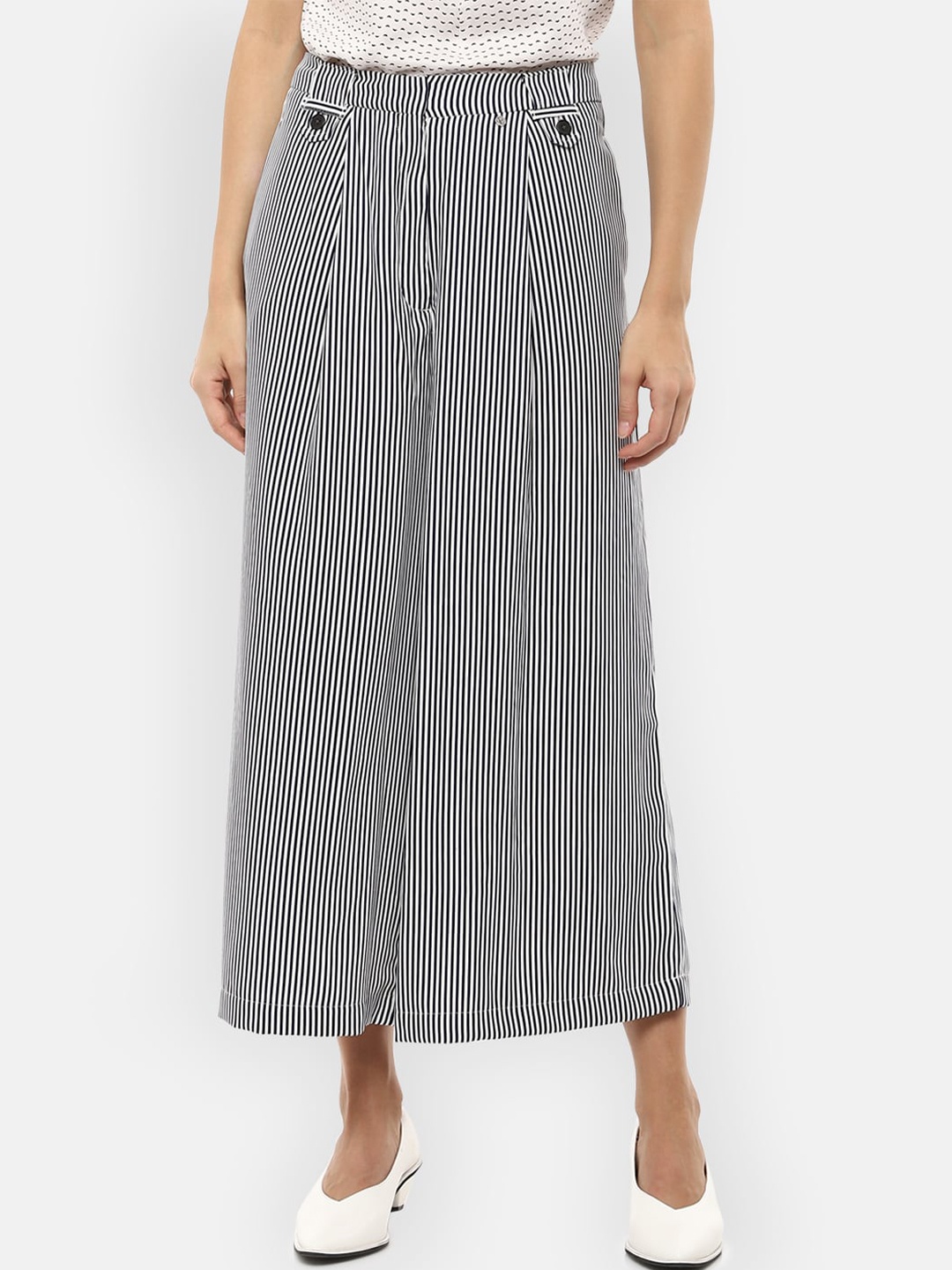 

Van Heusen Woman White & Black Striped Parallel Trousers