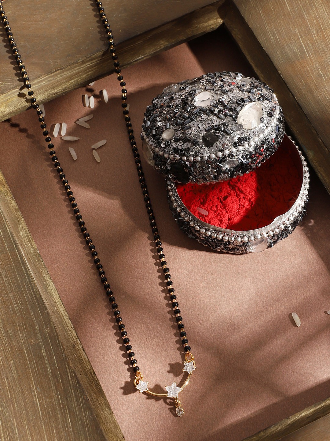 

ANIKAS CREATION Gold-Toned AD-Studded Beaded Traditional Mangalsutra