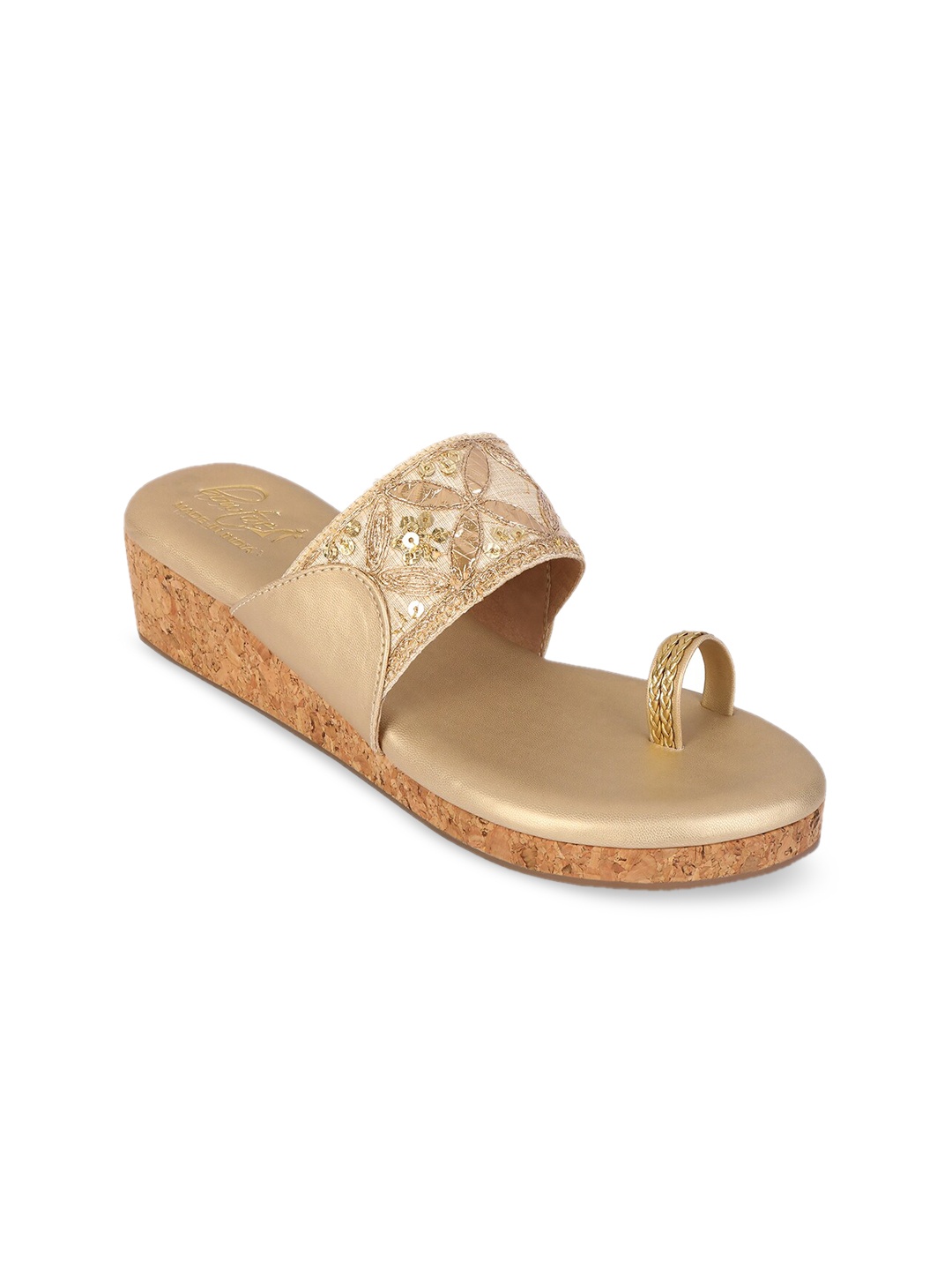 

Bowtoes Women Gold-Toned Embellished Wedges