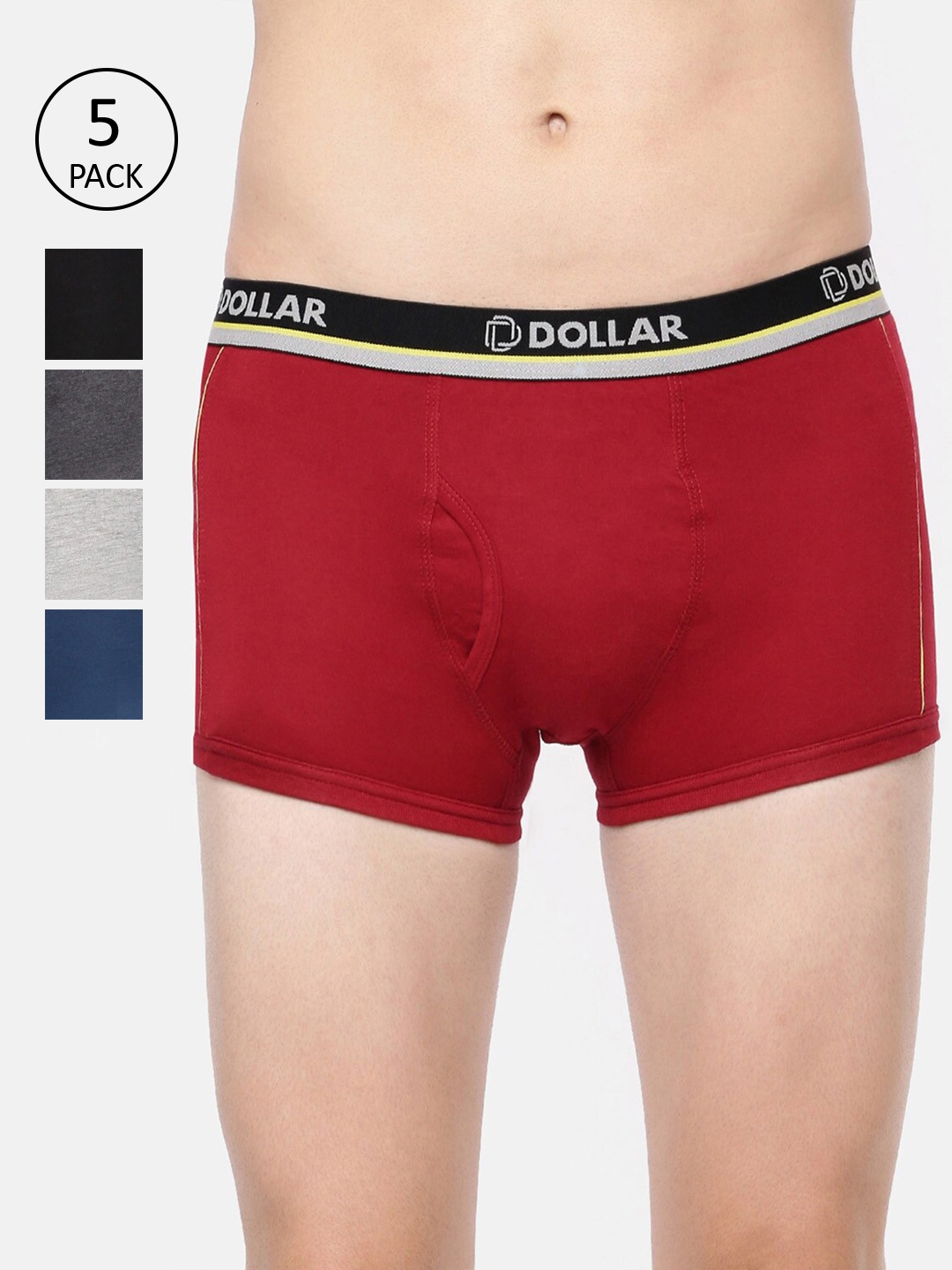 

Dollar Bigboss Men Solid Pack of 5 Super Combed Cotton Trunk, Assorted