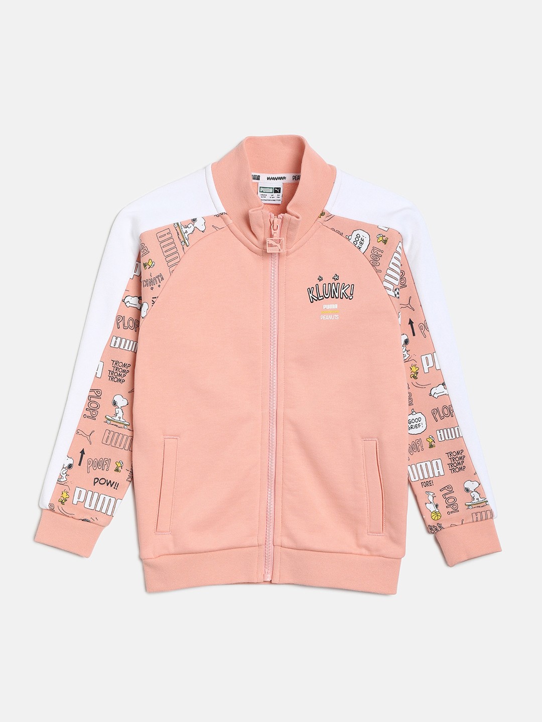 

Puma Girls Peach-Coloured Solid Bomber Jacket with Printed Detail