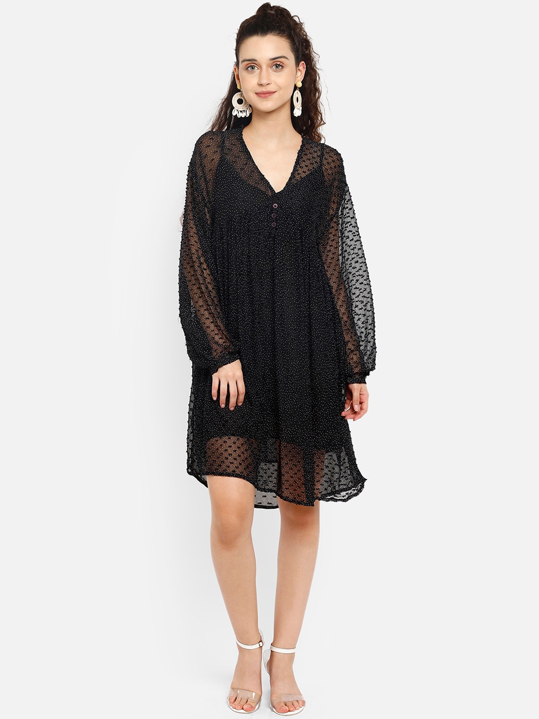 

Aditi Wasan Black Net A-Line Dress