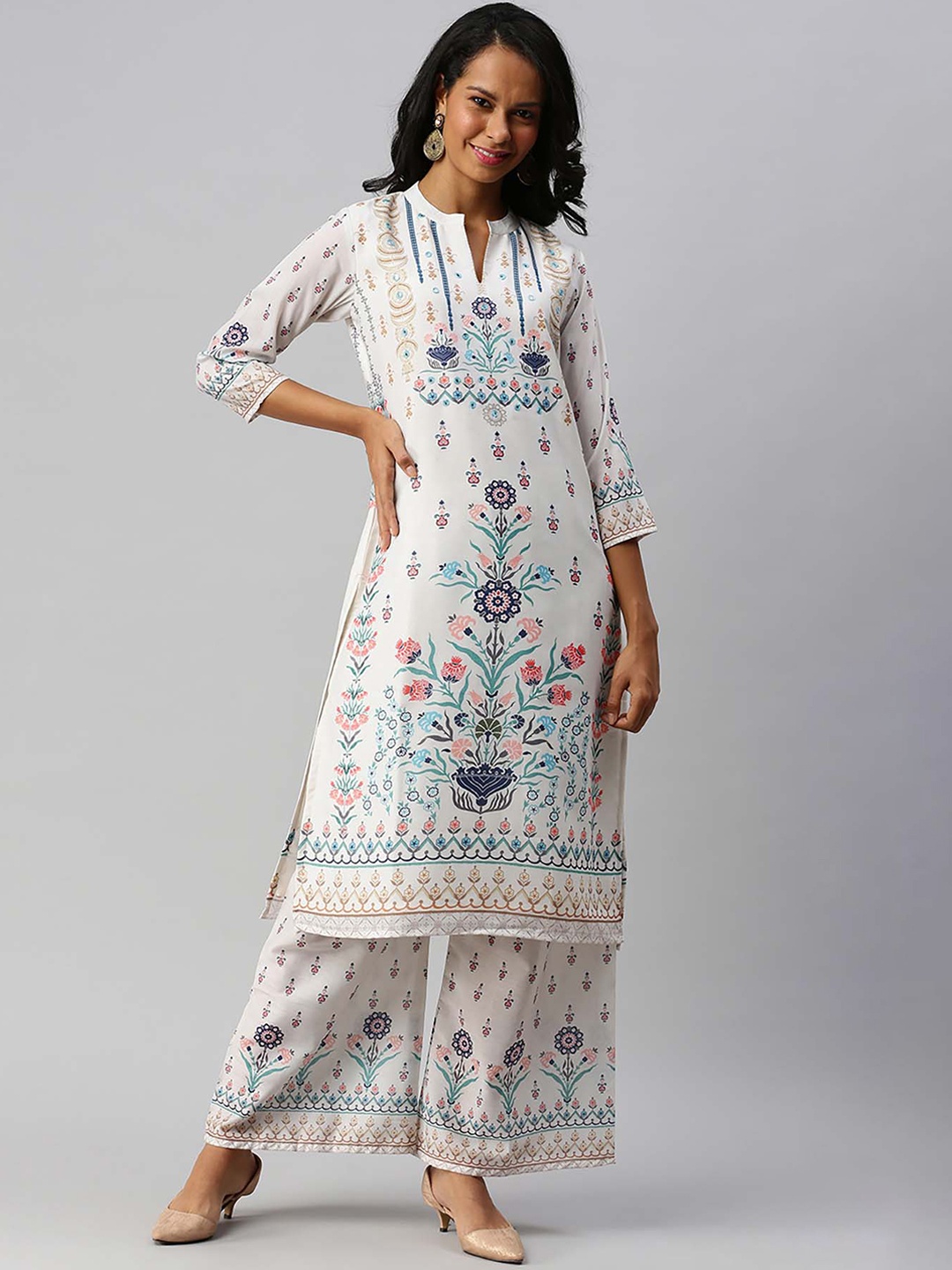 

Soch Women Off-White Embroidered Kurta with Palazzos