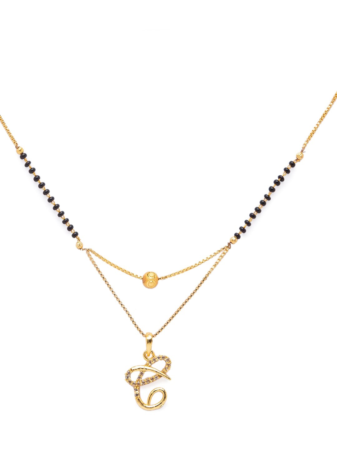 

Digital Dress Room Black Gold-Plated Stone-Studded & Beaded Alphabet C Letter Mangalsutra