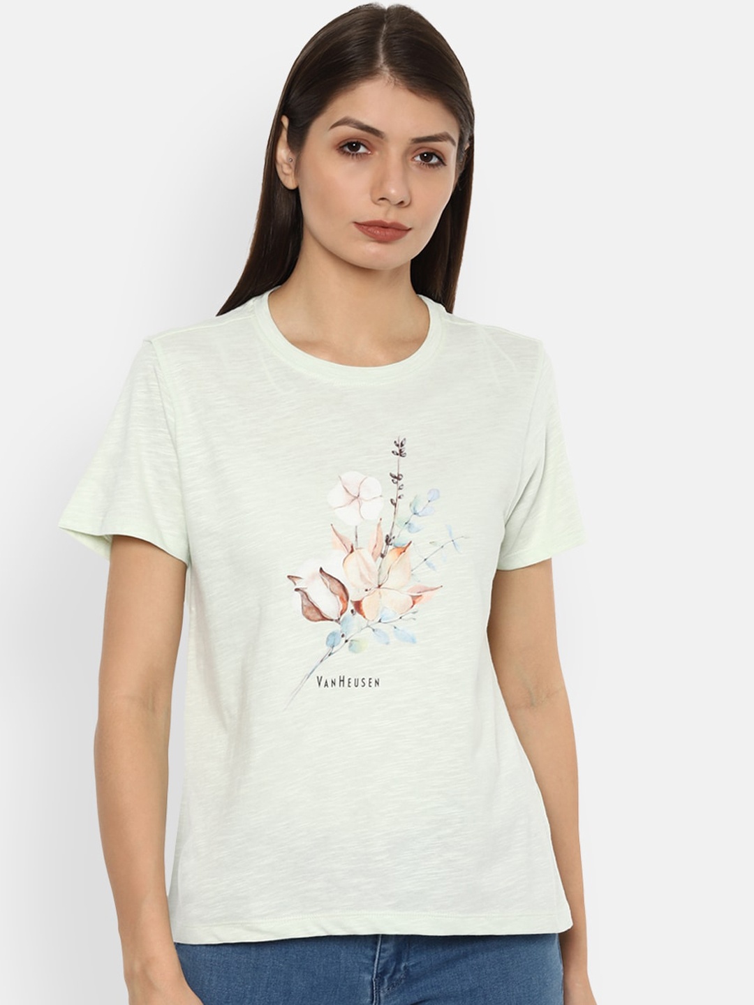 Van Heusen Woman Green Floral Printed Regular Top