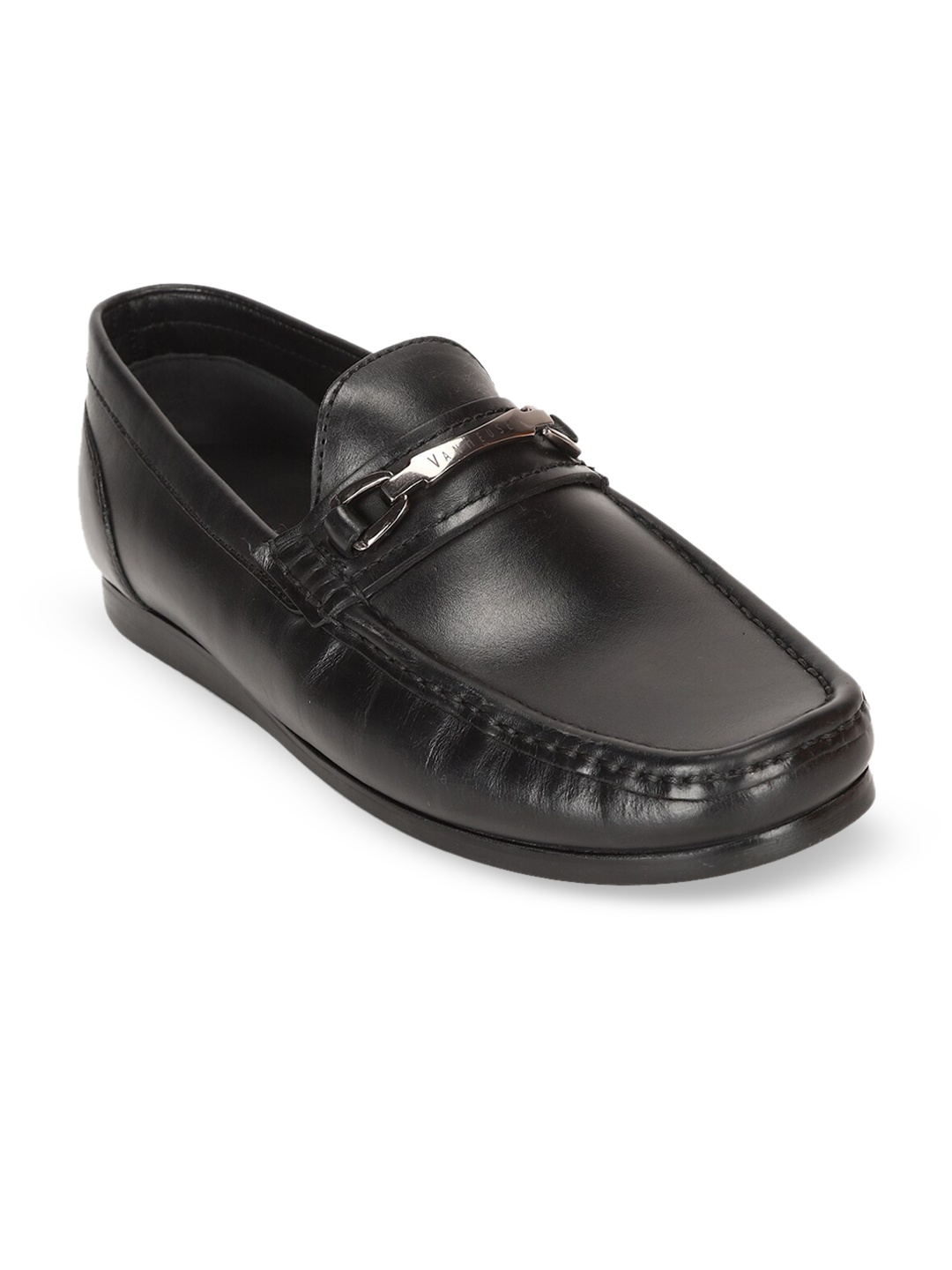 

Van Heusen Men Black Solid Leather Smart Casual Horsebit Loafers