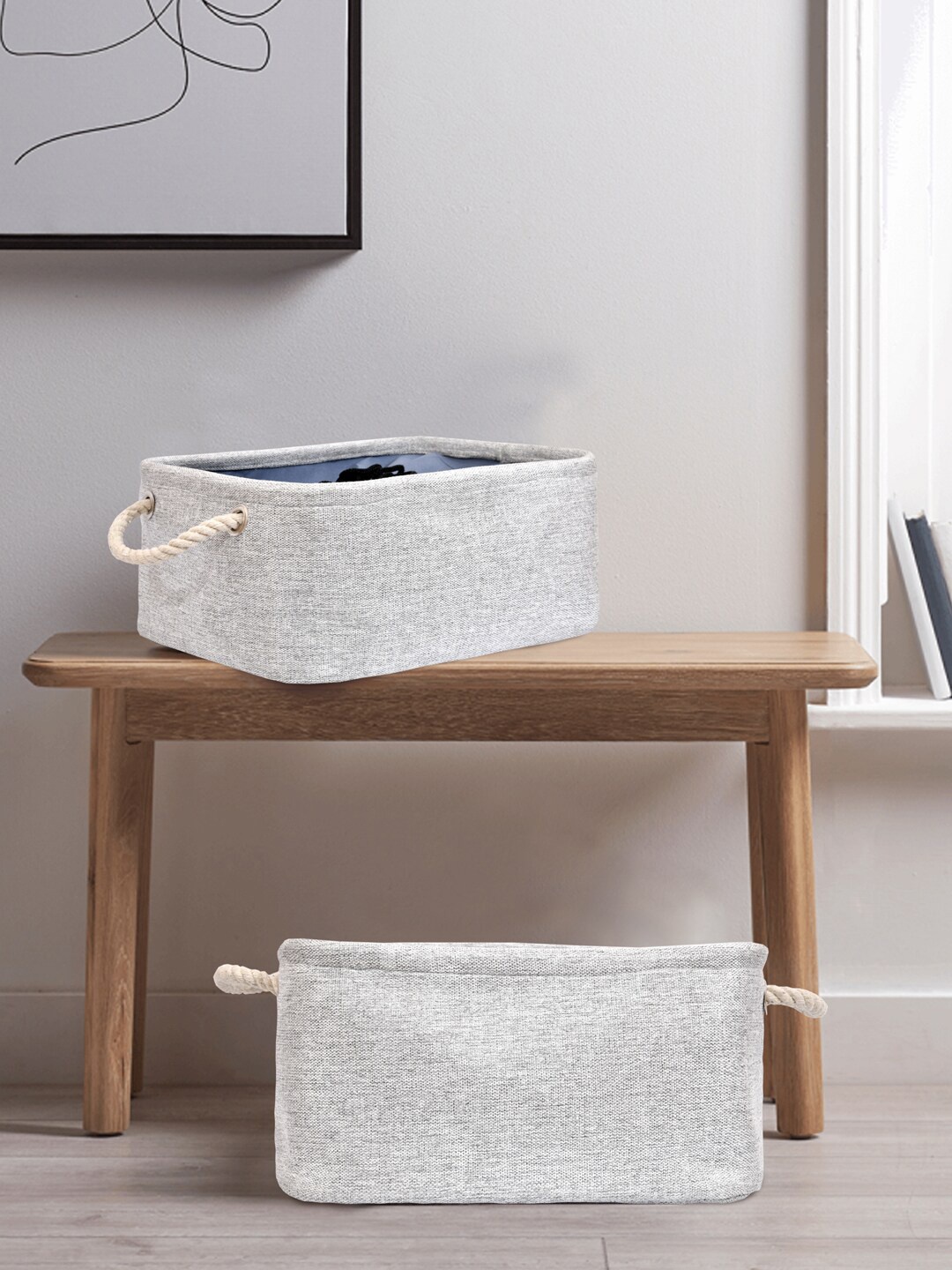 

Clasiko Set Of 2 Grey Solid Handcrafted Eco-Friendly Baskets Organizers