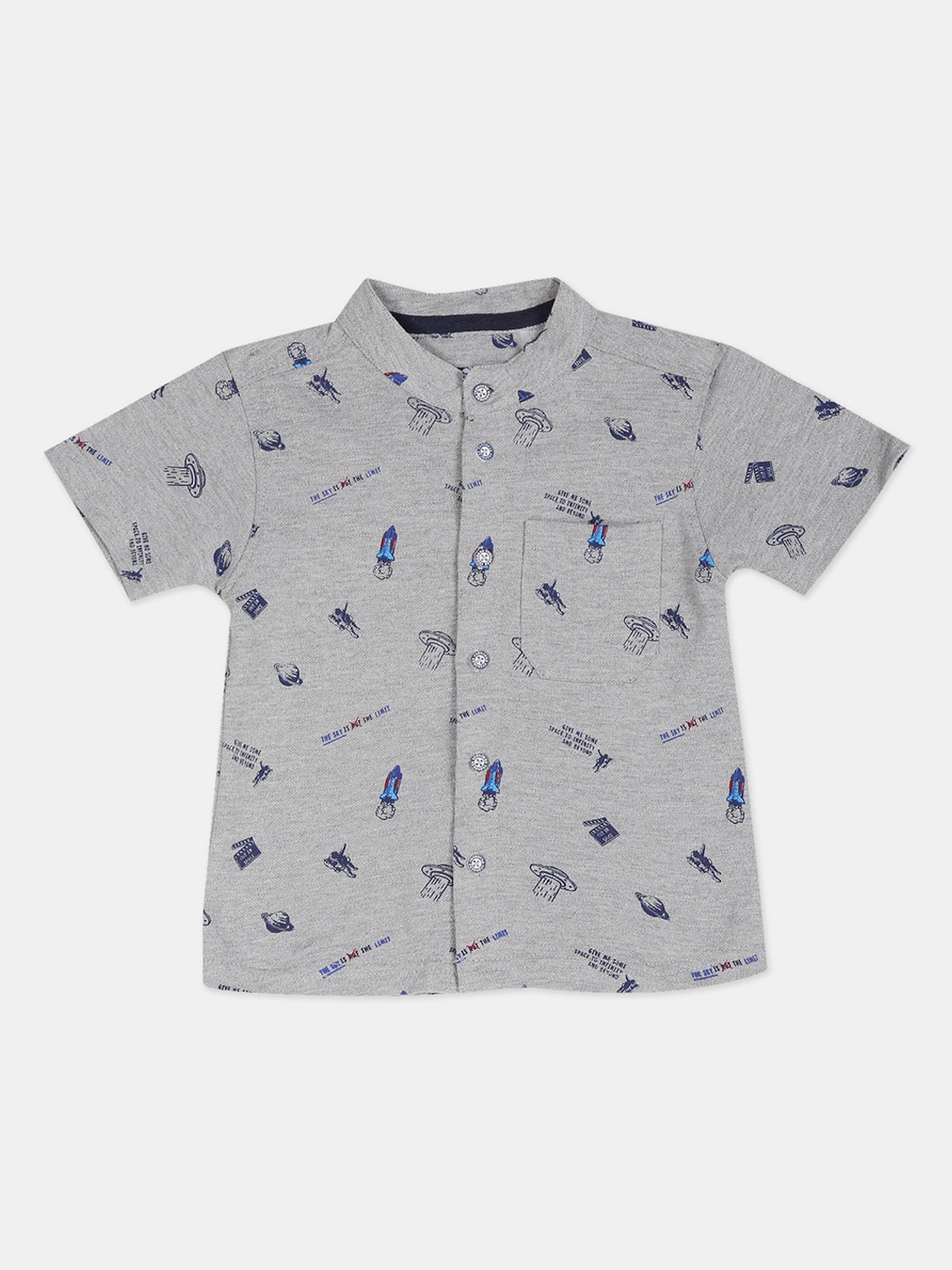 

Cherokee Boys Grey Melange & Navy Blue Regular Fit Printed Casual Shirt