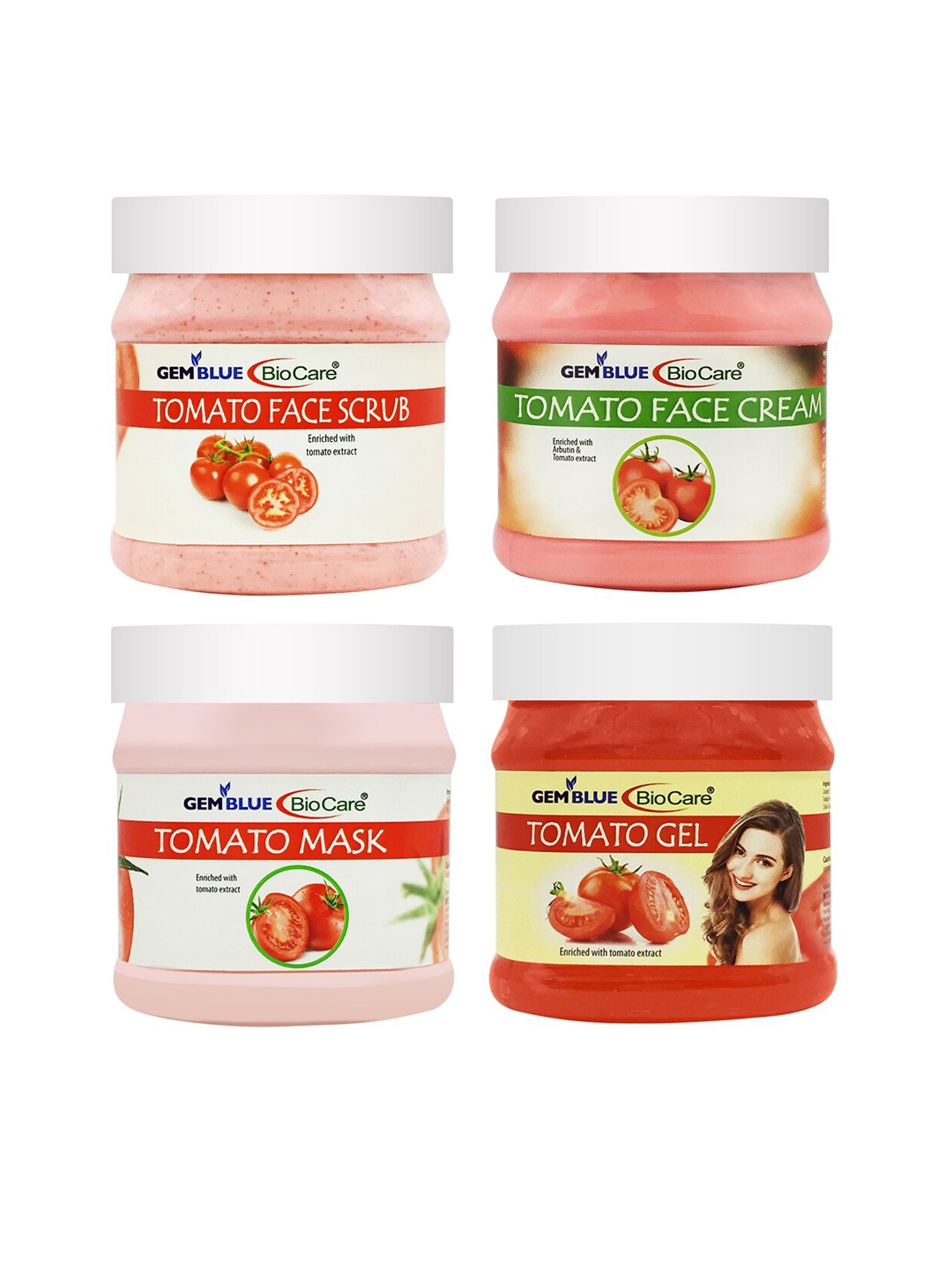 

GEMBLUE BioCare Pack of 4 Tomato Scrub - Mask - Cream & Gel - 500 ml each, Pink