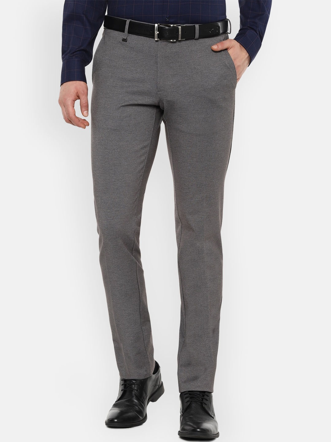 

Van Heusen Men Grey Slim Fit Self Design Formal Trousers
