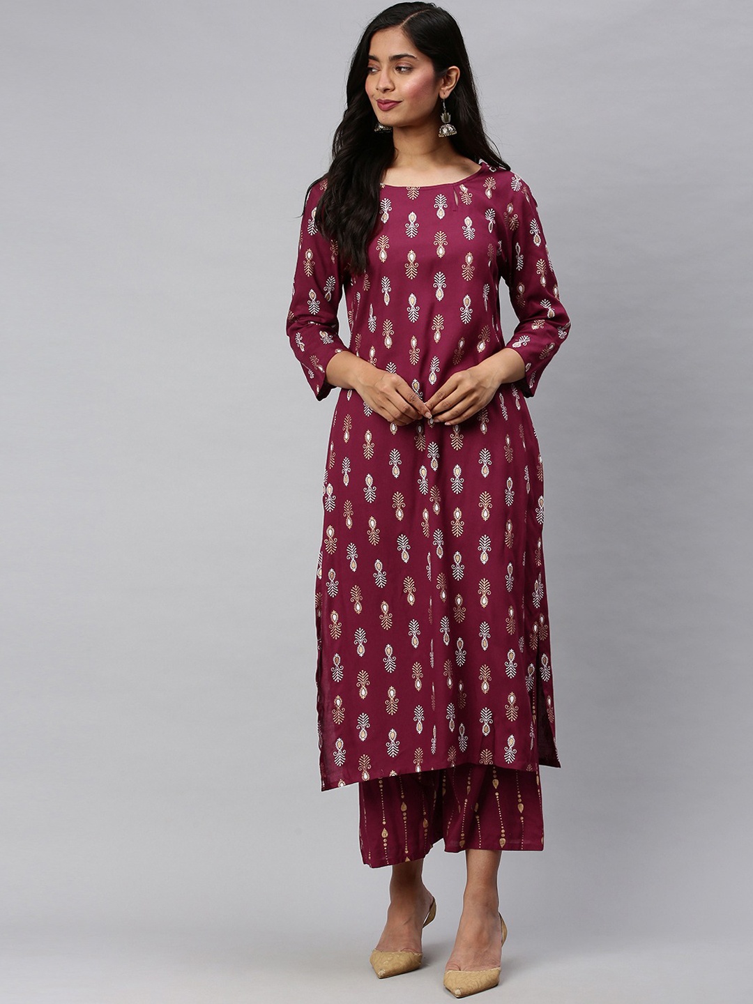 

KALINI Women Maroon Printed Kurta with Palazzos