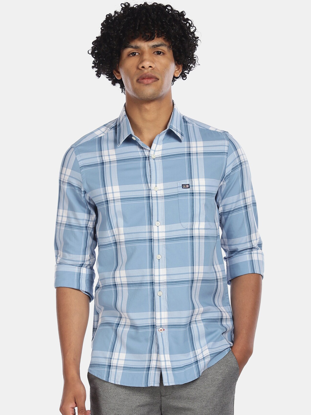 Arrow Men Blue & White Regular Fit Checked Casual Shirt