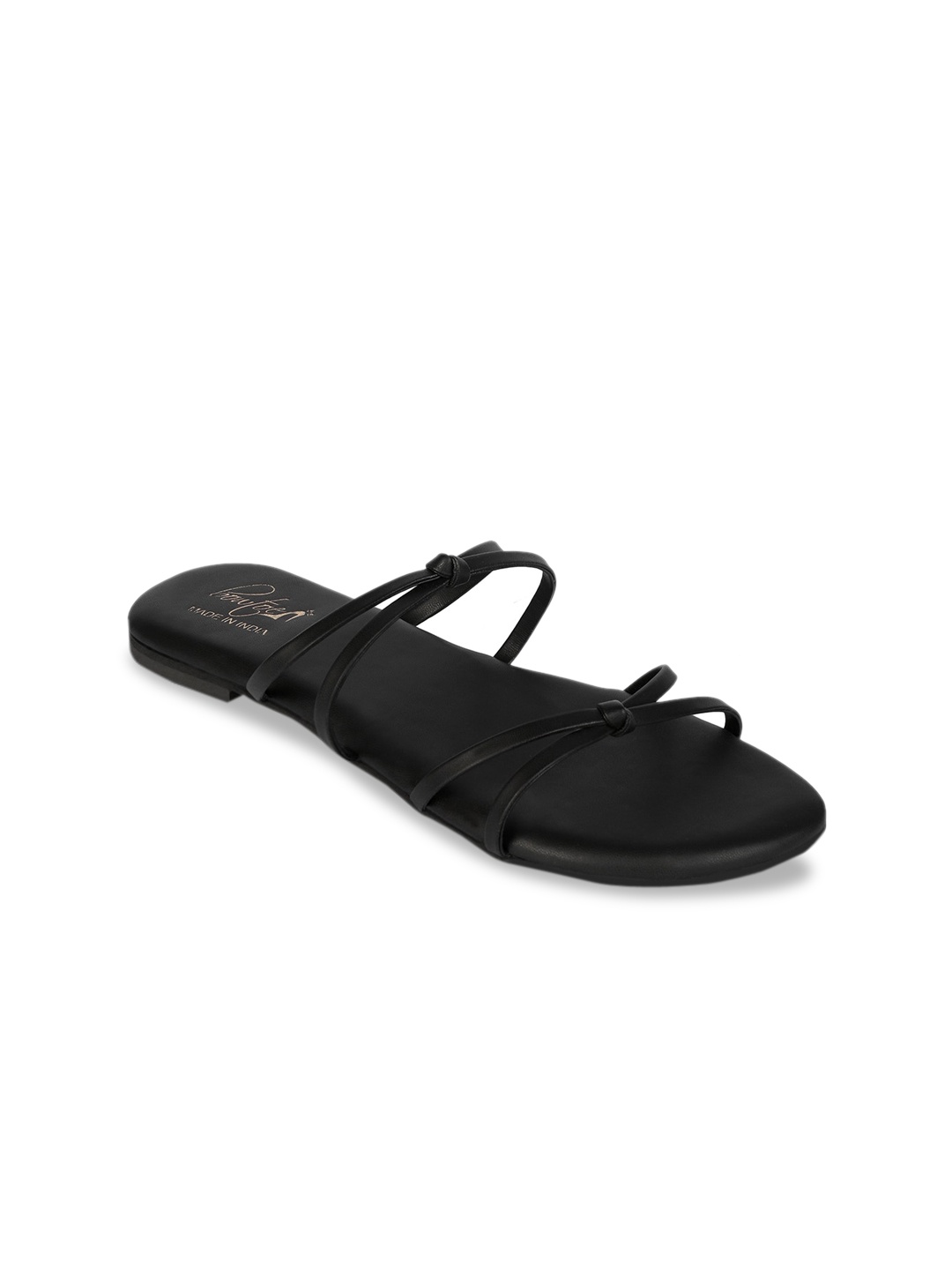 

Bowtoes Women Black Solid Synthetic Patent Open Toe Flats