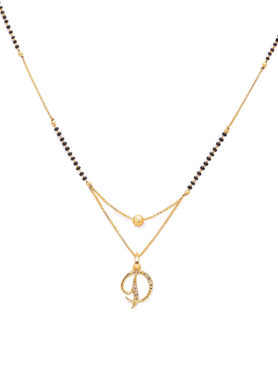 

Digital Dress Room Black Gold-Plated Stone-Studded & Beaded Alphabet D Letter Mangalsutra