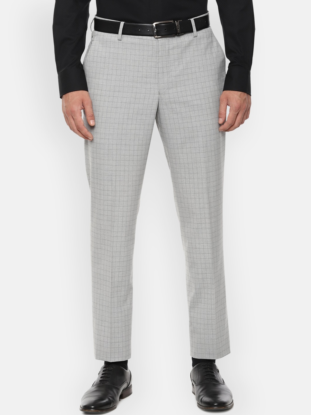 

Louis Philippe Men Grey & Black Slim Fit Checked Formal Trousers