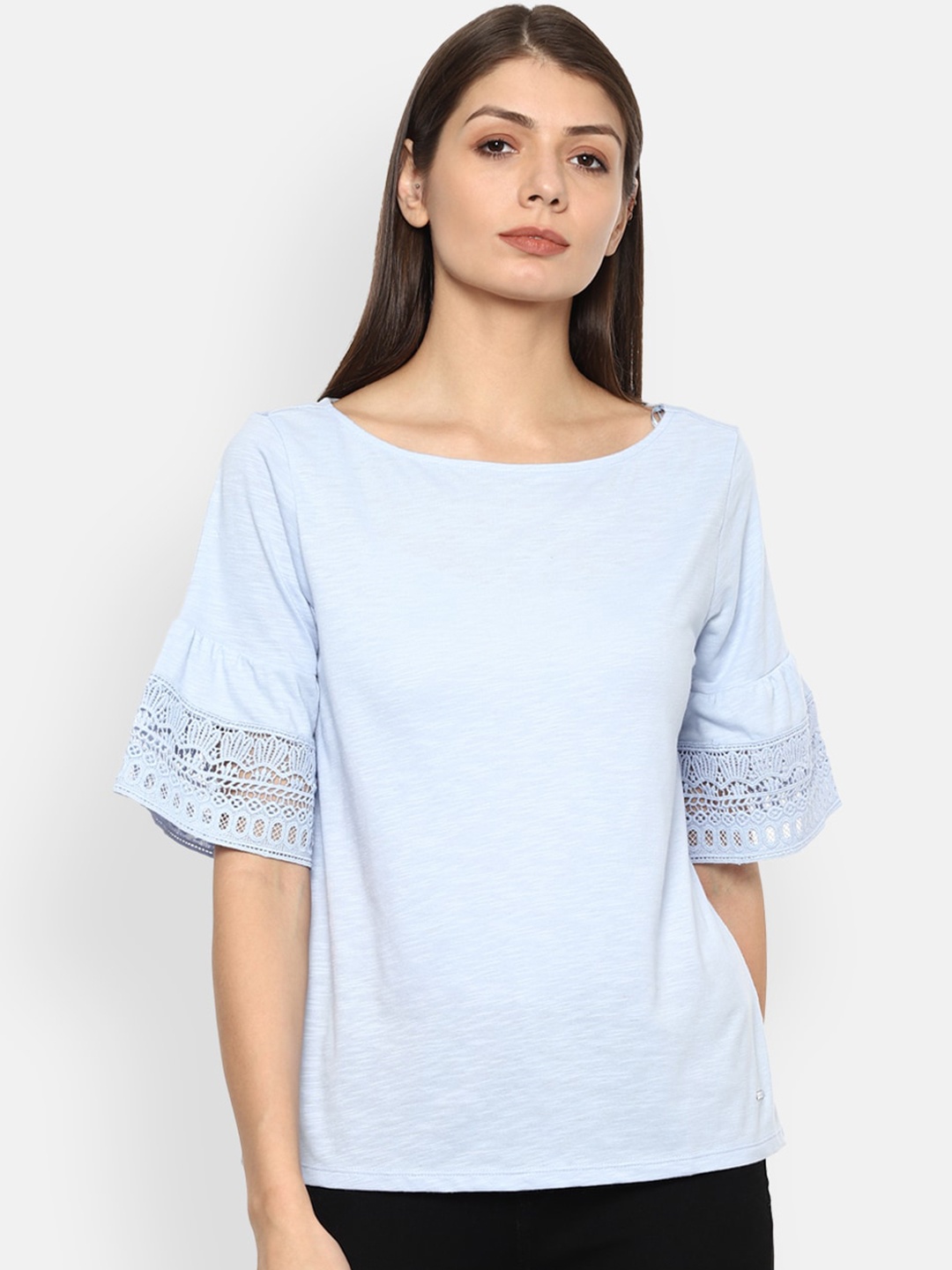 

Van Heusen Woman Blue Boat Neck Bell Sleeves Regular Top