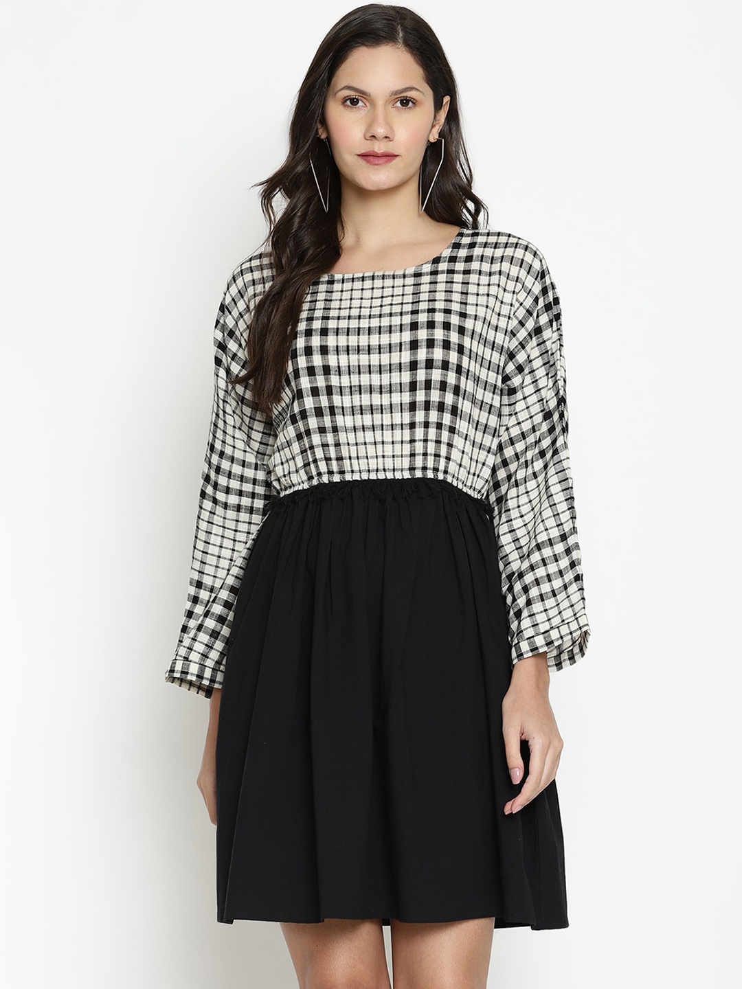 

VANCA ECO Women Black Checked A-Line Dress