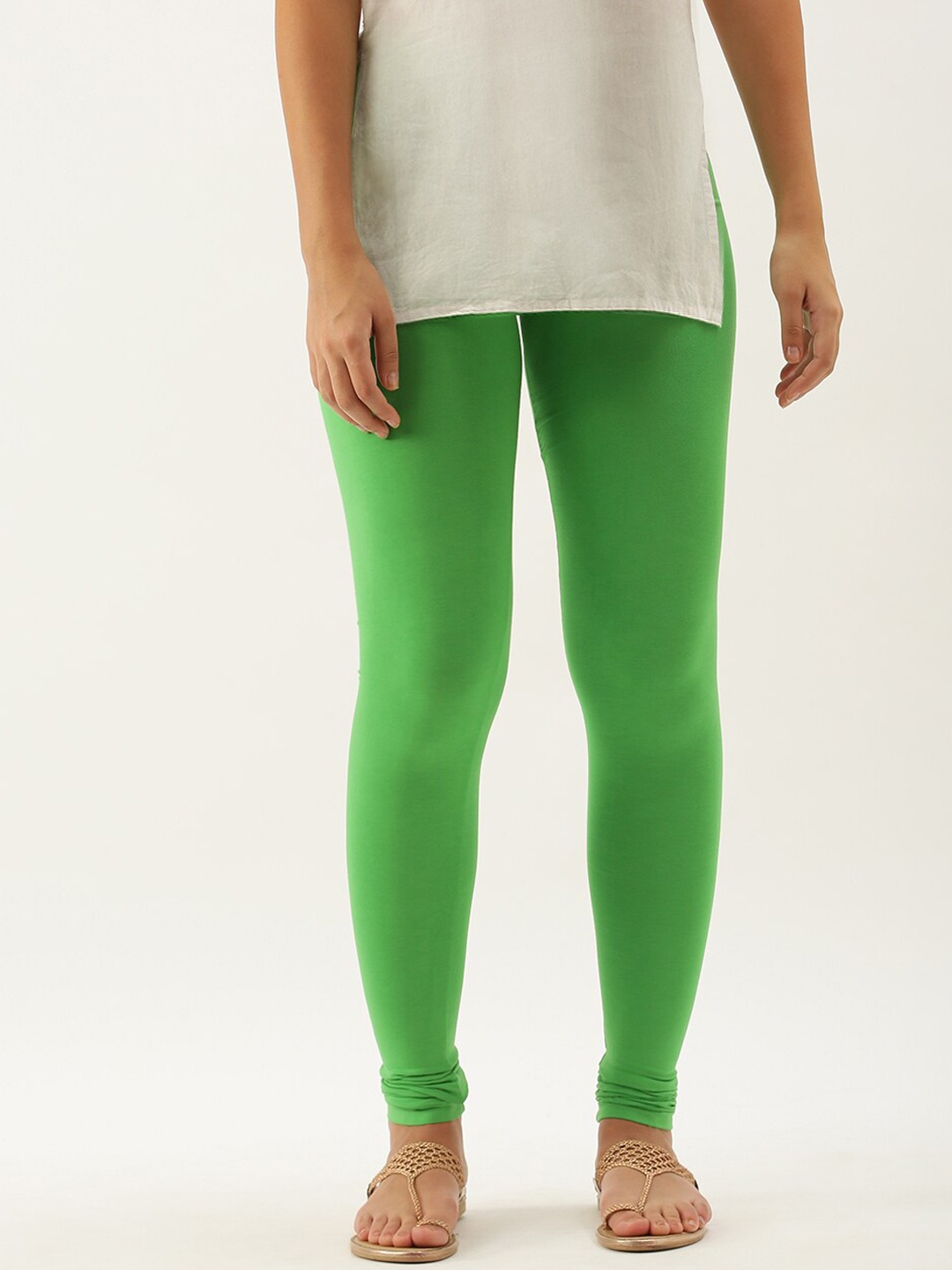 

De Moza Women Green Solid Churidar-Length Leggings