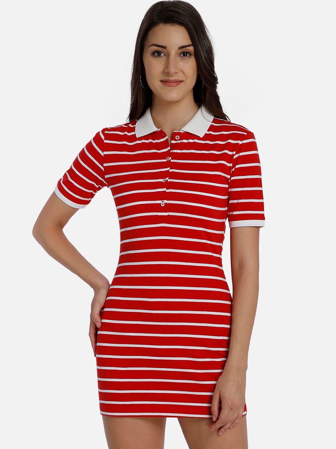 

Yaadleen Women Red & White Striped Shirt Dress