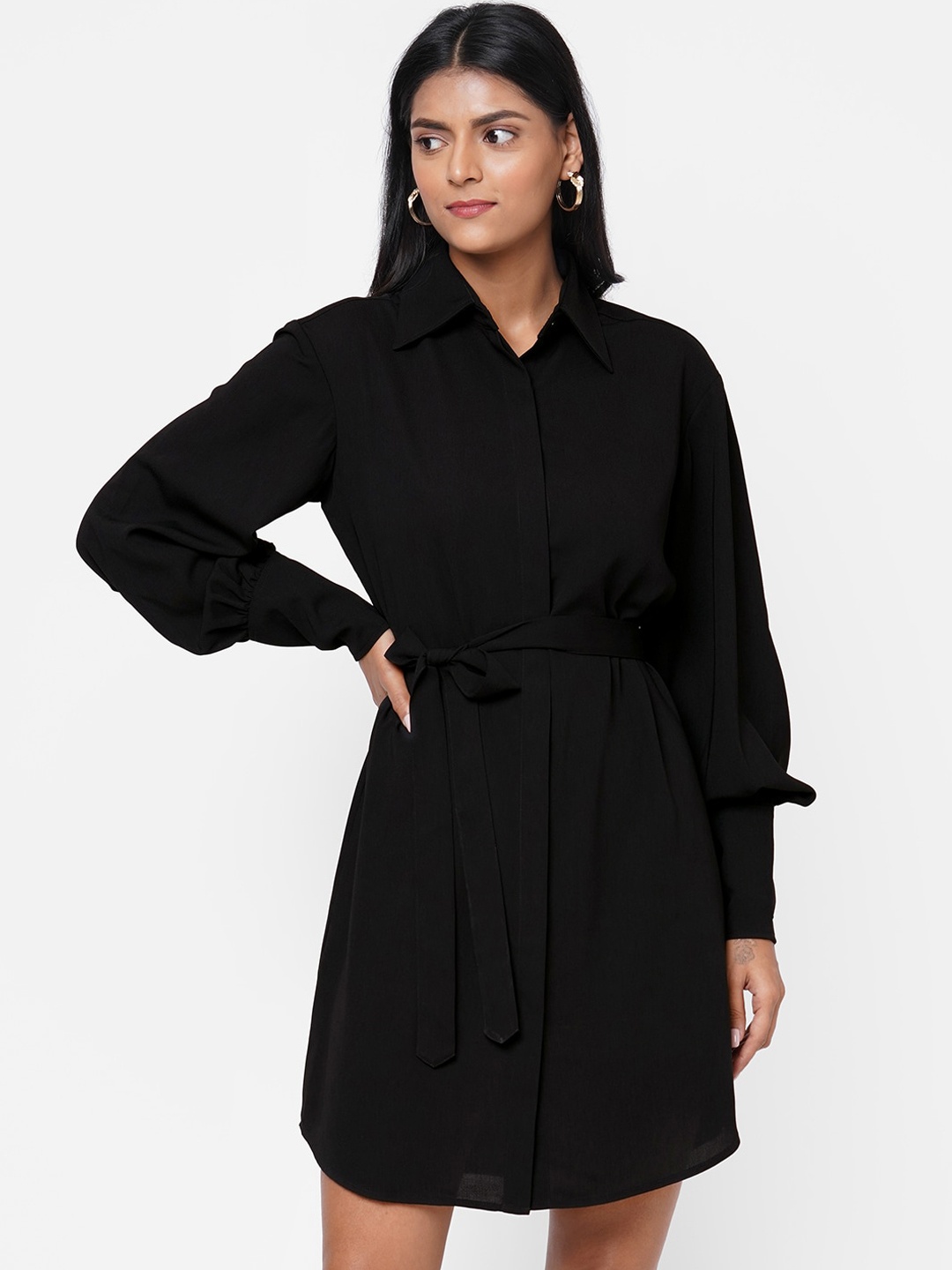 20Dresses Women Black Solid Shirt Dress