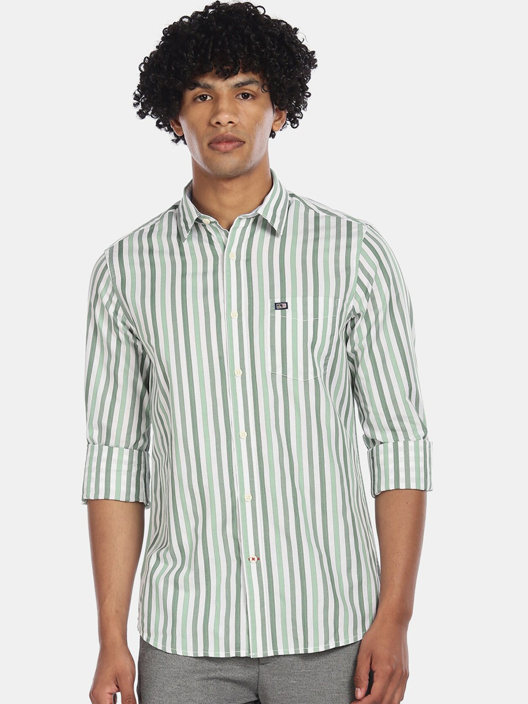 

Arrow Sport Men Green & Off-White Cotton Striped Casual Shirt