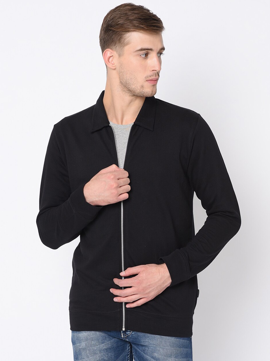 

Rigo Men Solid Casual Open Pullover Sweatshirt, Black