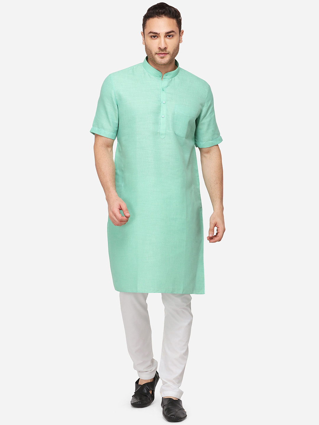 

Modi Kurta Men Green Mandarin Collar Straight Kurta