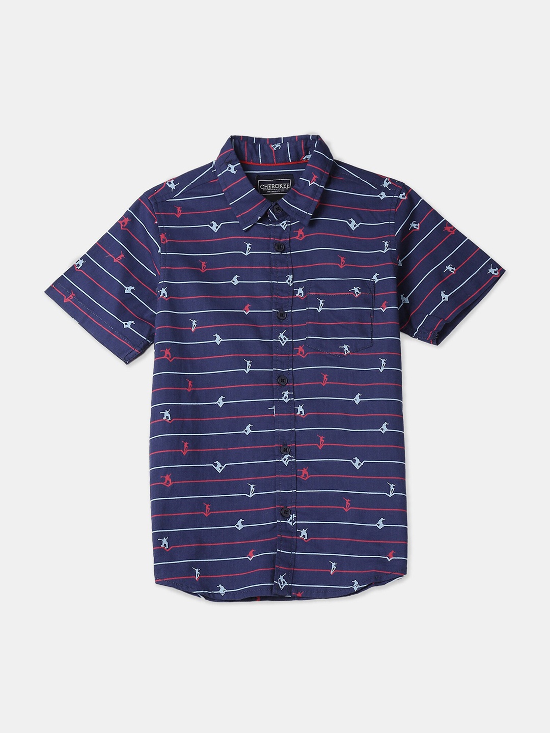 

Cherokee Boys Navy Blue & Red Regular Fit Printed Casual Shirt