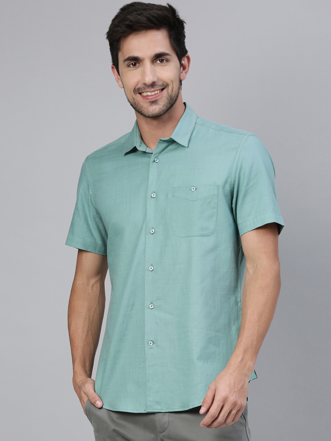 

RARE RABBIT Men Green Slim Fit Solid Casual Shirt