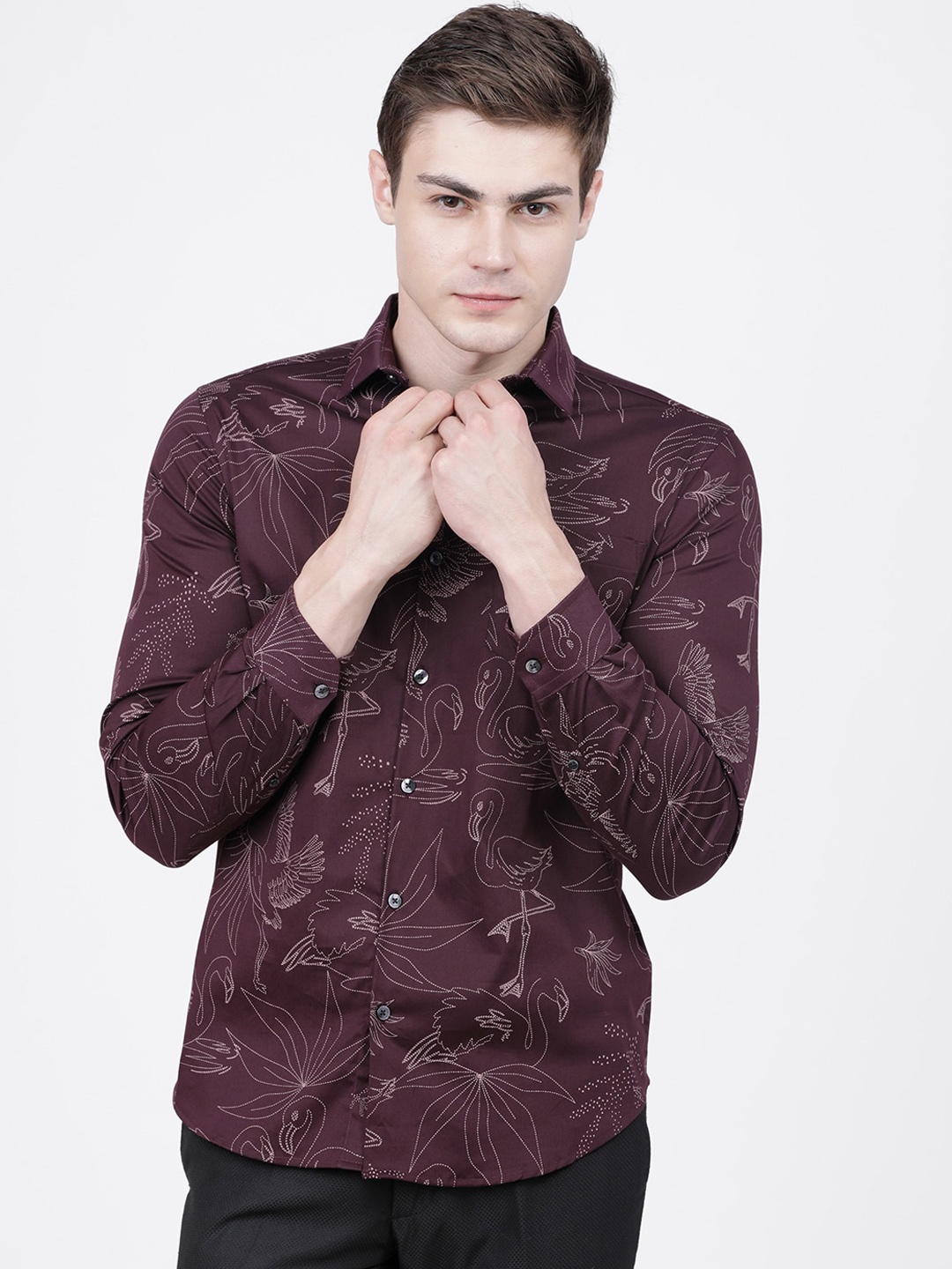 

HIGHLANDER Men Burgundy & Off-White Slim Fit Printed Casual Shirt