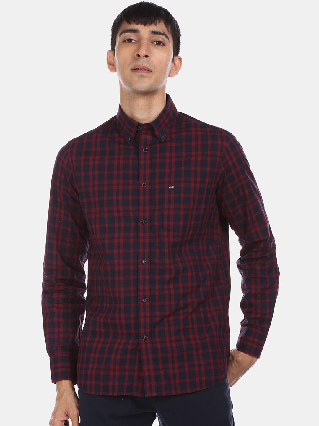 

Arrow Sport Men Red & Navy Blue Cotton Checked Casual Shirt