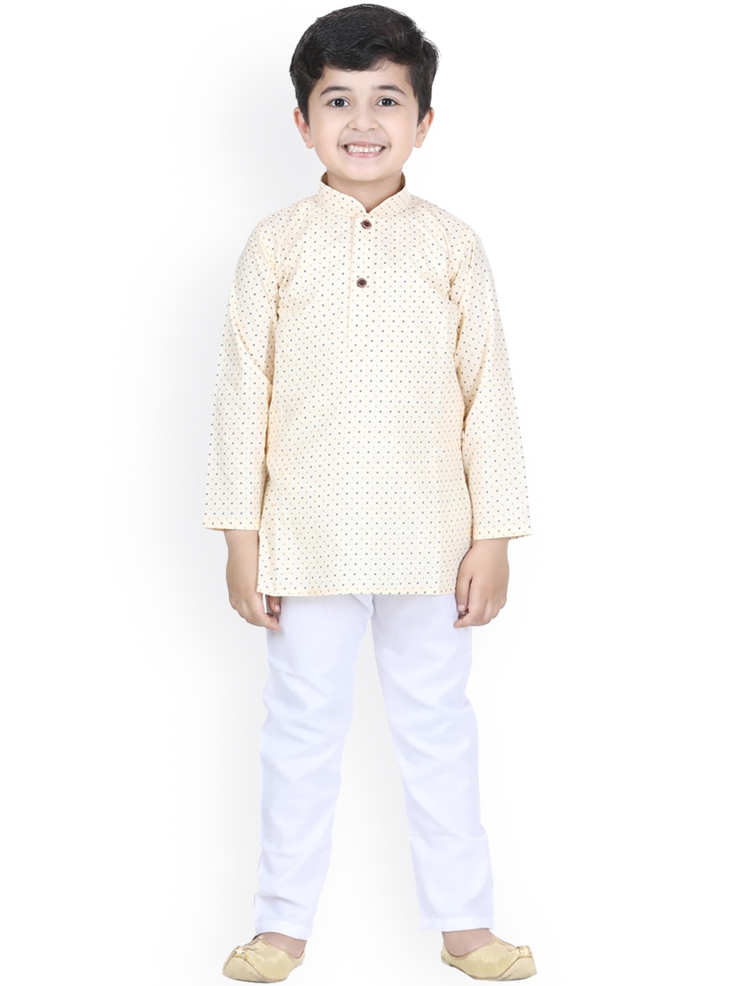 

Kidling Boys Yellow & White Printed Kurta with Pyjamas