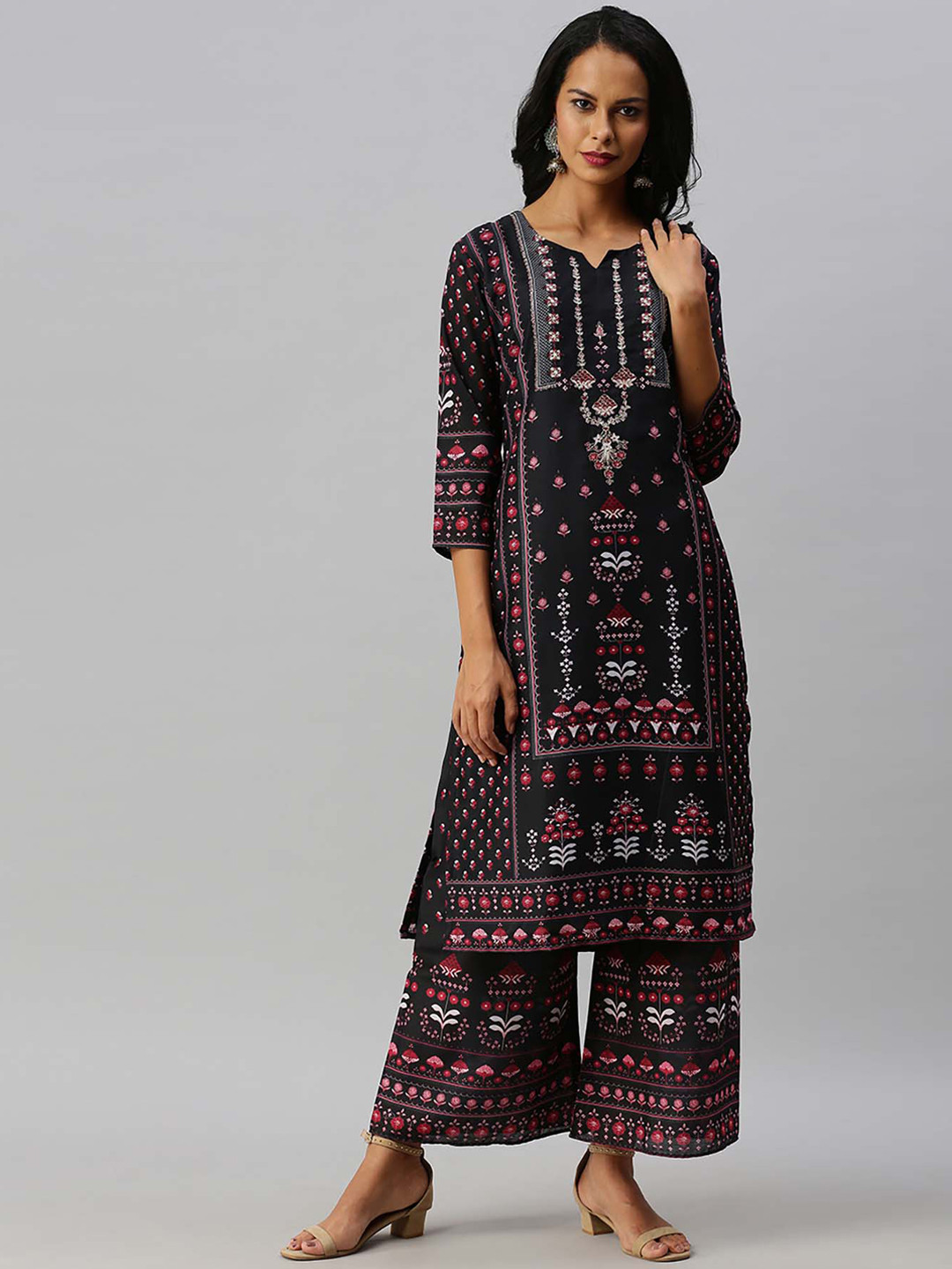 

Soch Women Black Printed Kurta with Trousers