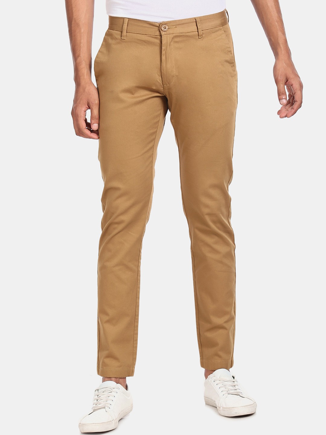 

Ruggers Men Khaki Regular Fit Solid Regular Trousers