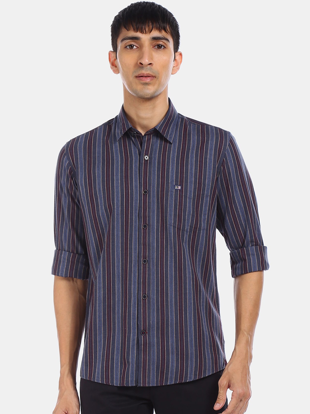 

Arrow Sport Men Blue & Maroon Cotton Striped Casual Shirt