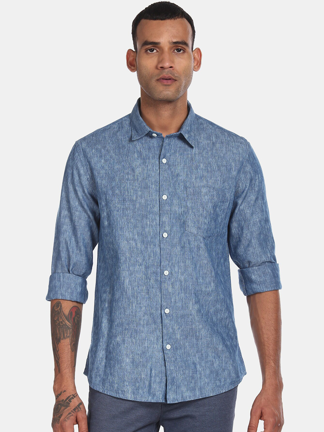 

Ruggers Men Blue Regular Fit Self Design Casual Shirt