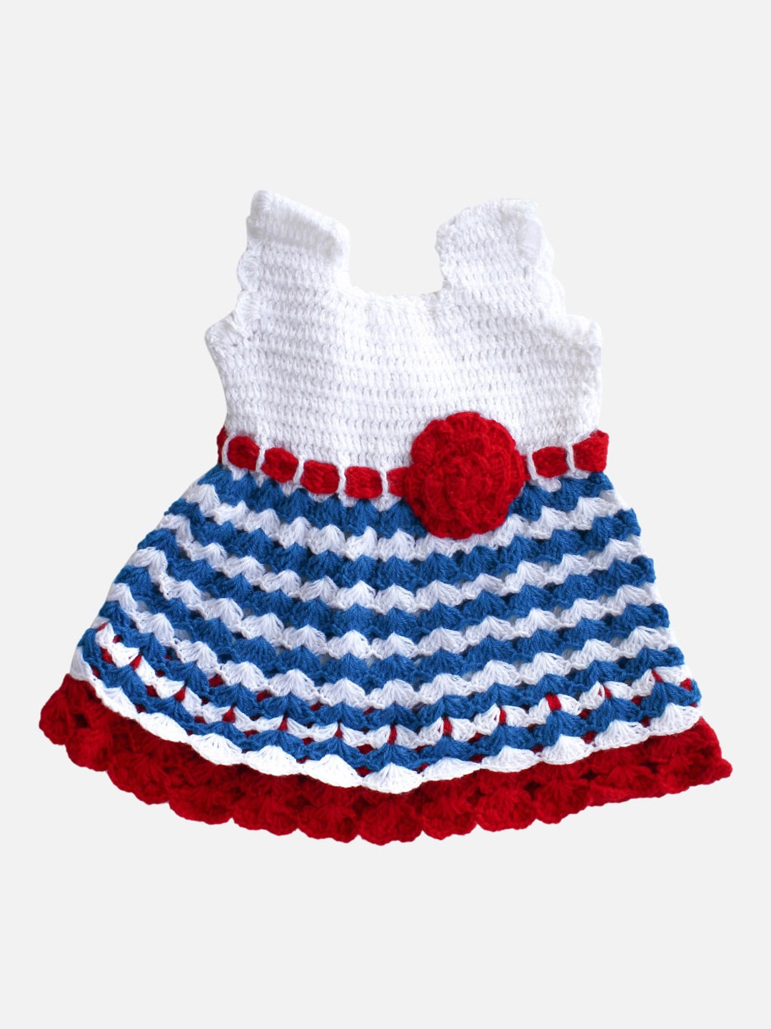 

Woonie Girls White & Blue Striped Handmade Fit and Flare Dress