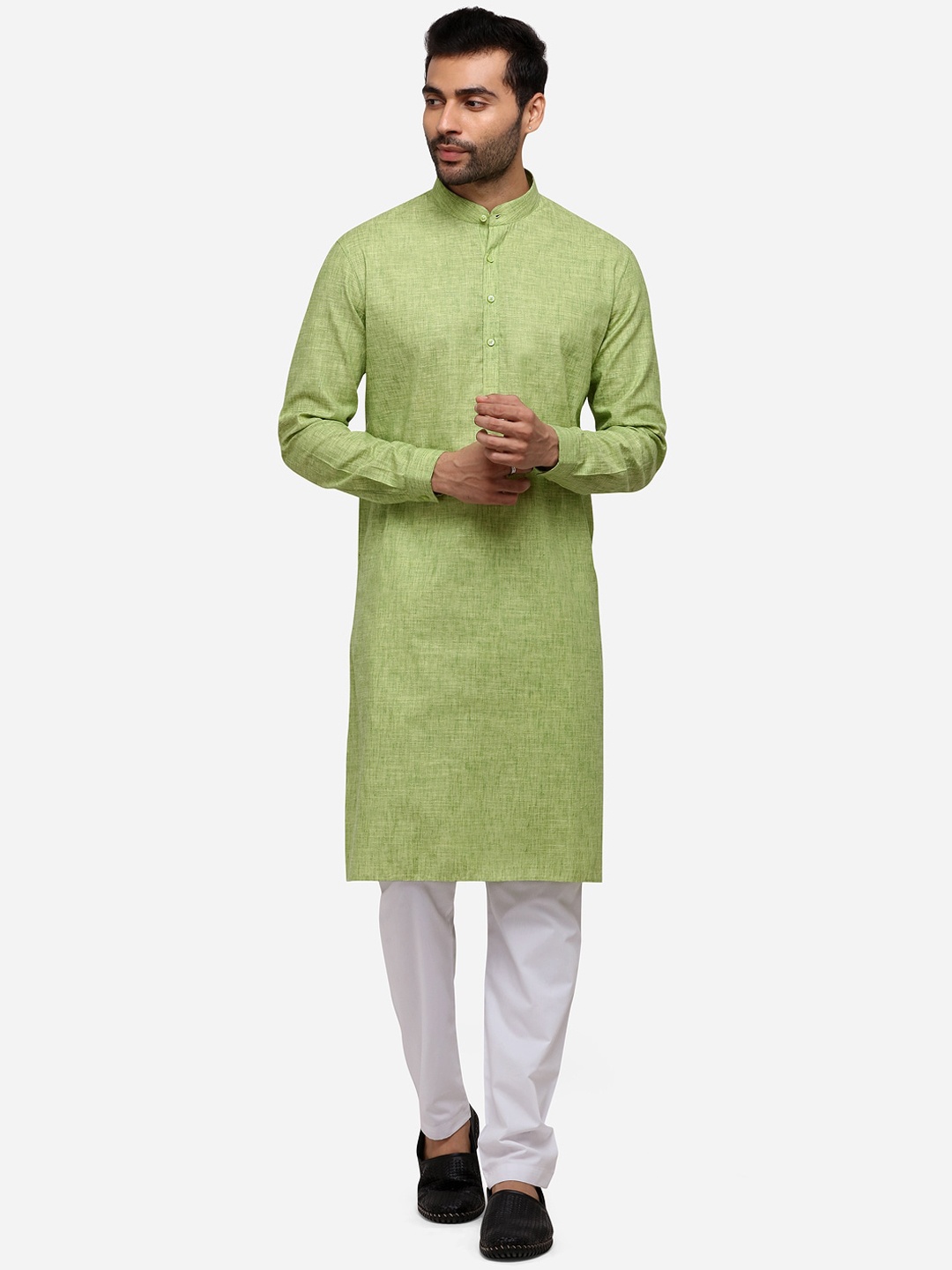 

Modi Kurta Men Green Woven Design Kurtas