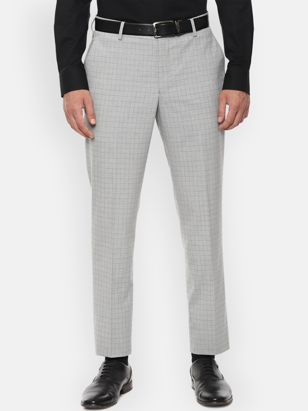 

Louis Philippe Men Grey & Black Slim Fit Checked Formal Trousers
