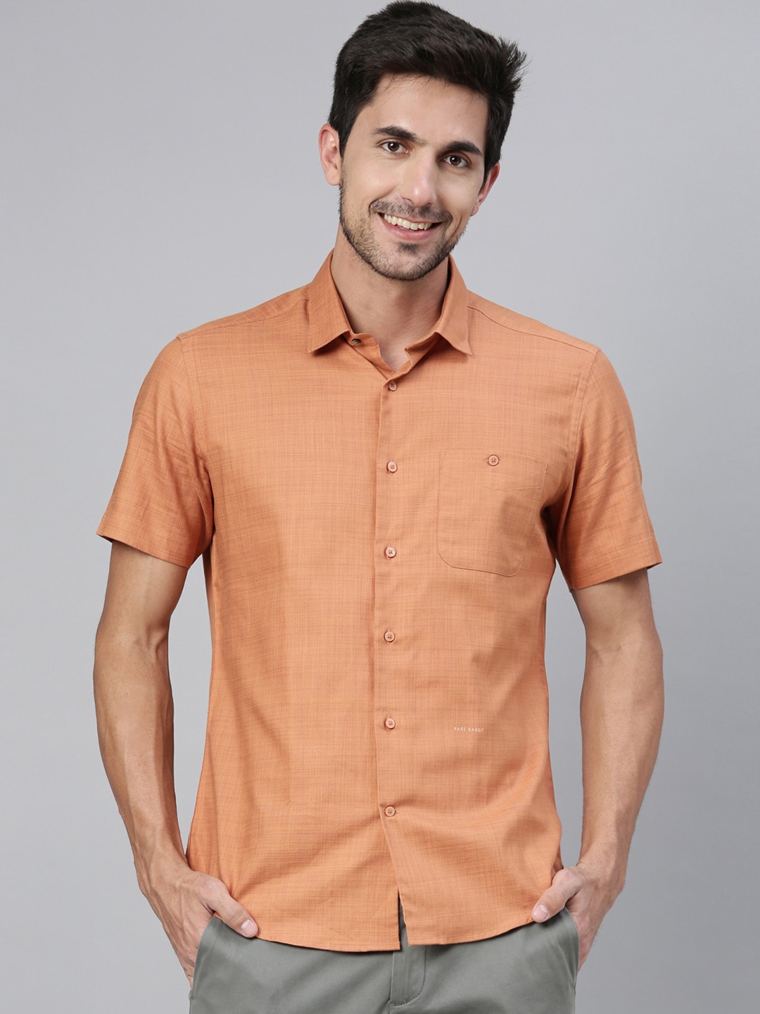 

RARE RABBIT Men Loop Slim Fit Solid Shirt, Rust