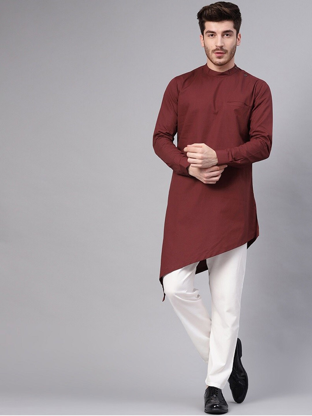 See Designs Men Maroon Solid Kurta
