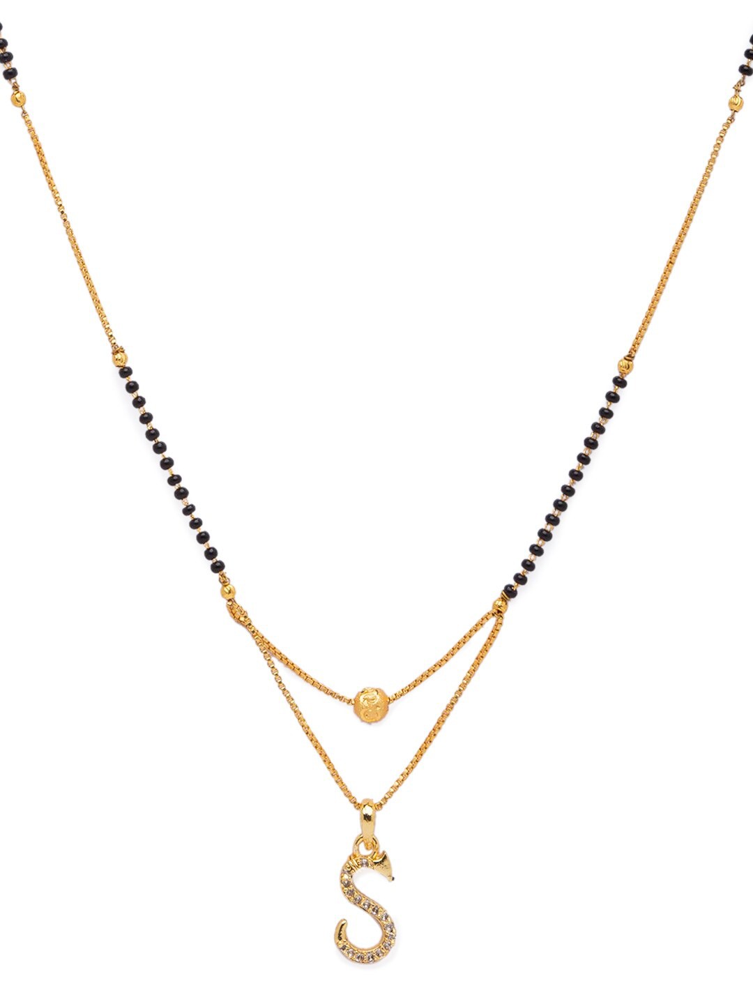 

Digital Dress Room Black Gold-Plated Stone-Studded & Beaded Alphabet S Letter Mangalsutra