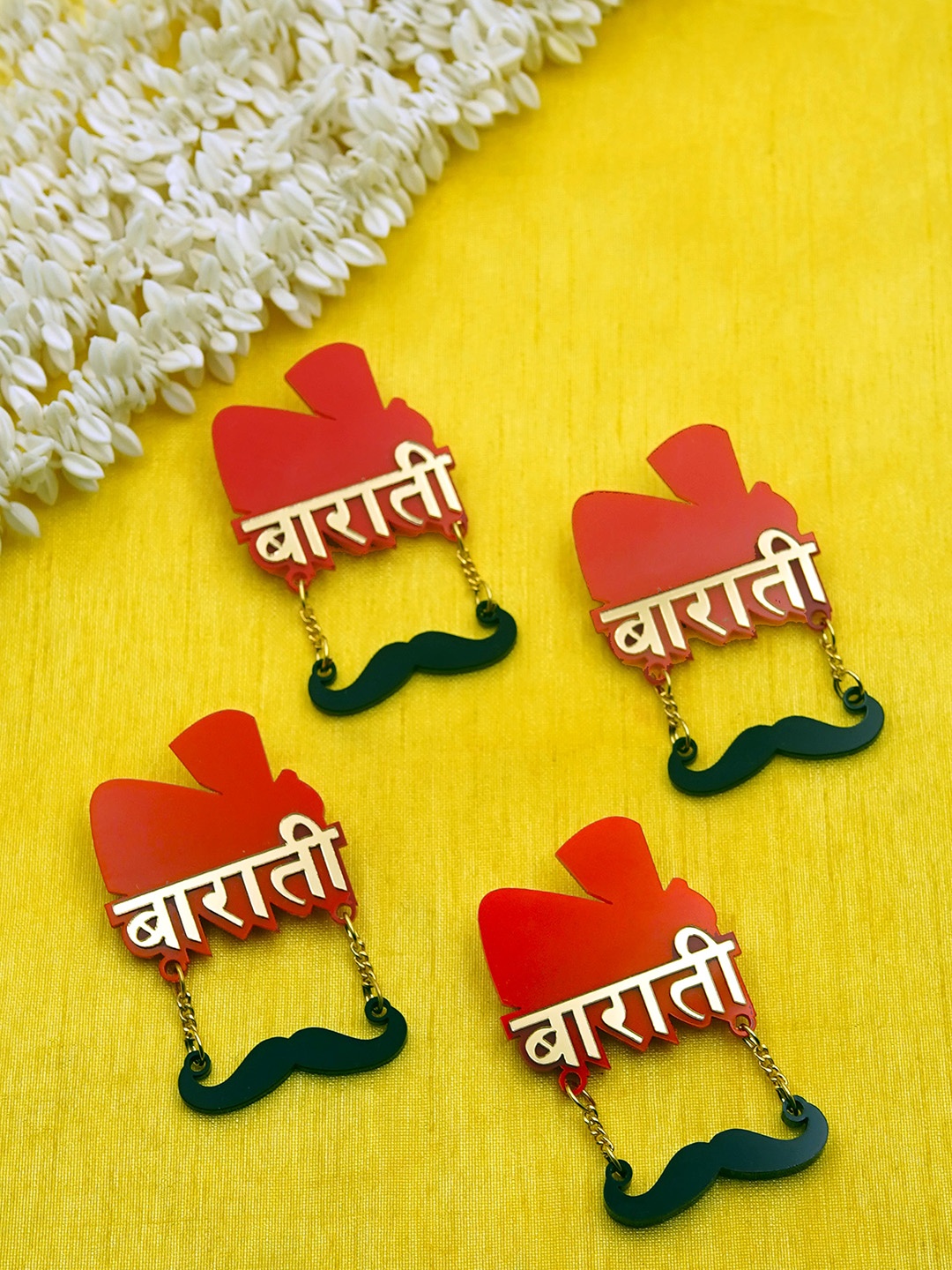 

Krafted with Happiness Set Of 4 Red & Gold-Toned Barati Statement Wedding Brooches