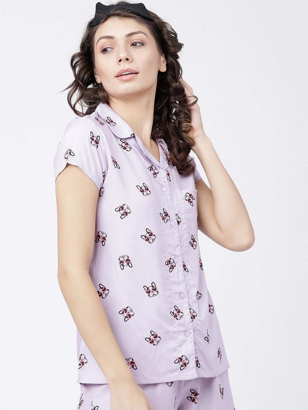 

Tokyo Talkies Women Lavender Printed Sleep Shirt