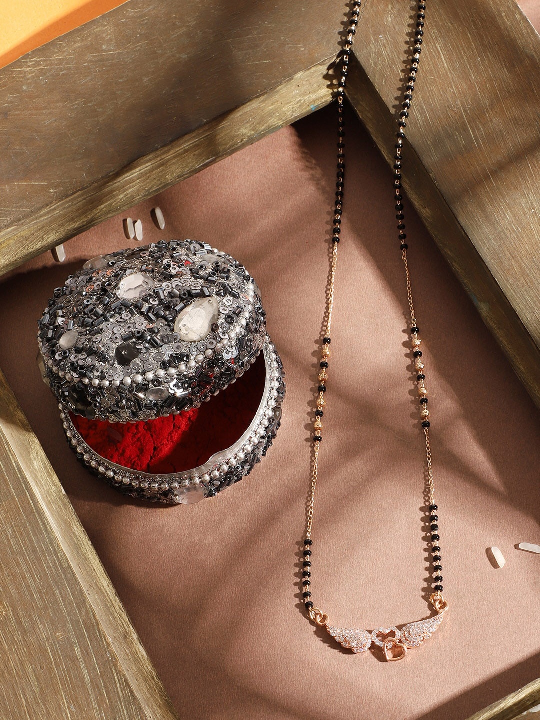 

ANIKAS CREATION Gold Plated Black Beaded Traditional Stone Studded Mangalsutra