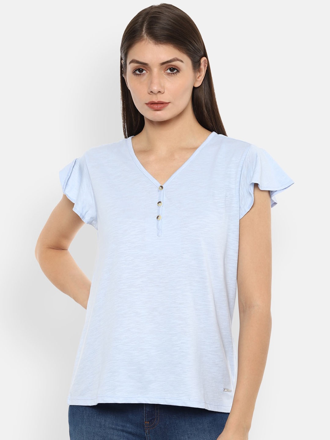

Van Heusen Woman Blue Flutter Sleeves Regular Top