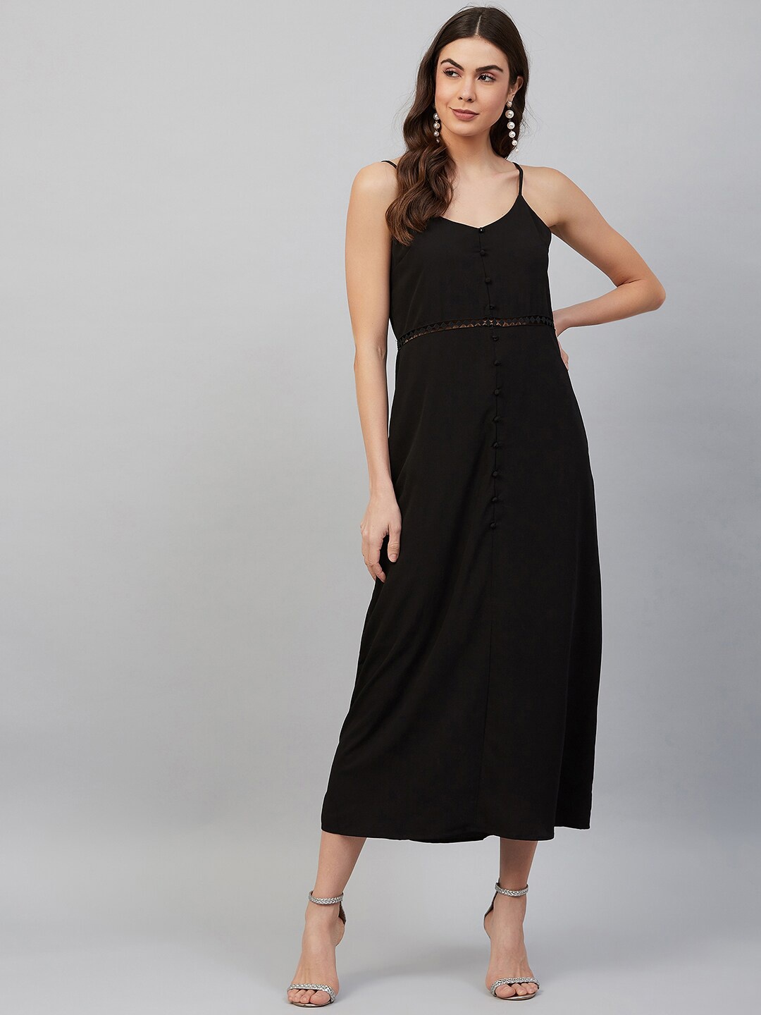 Carlton London Women Black Solid Maxi Slip Dress