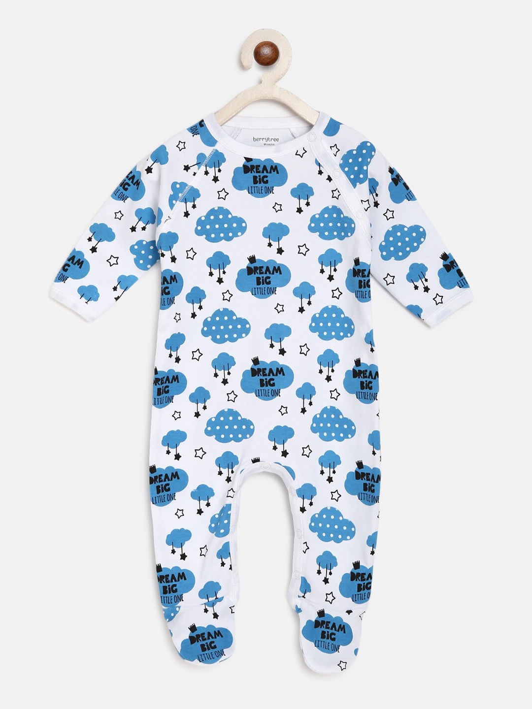 

berrytree Kids Blue & White Printed Organic Cotton Sustainable Rompers